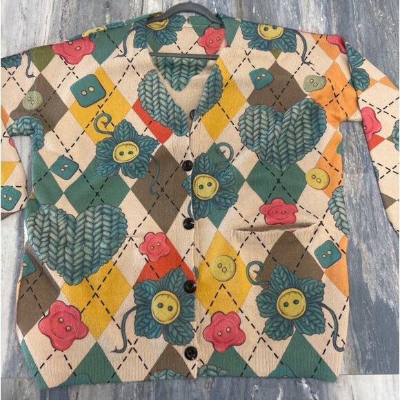 Wool Floral Patchwork Cardigan Sweater, NEW - Picture 4 of 11